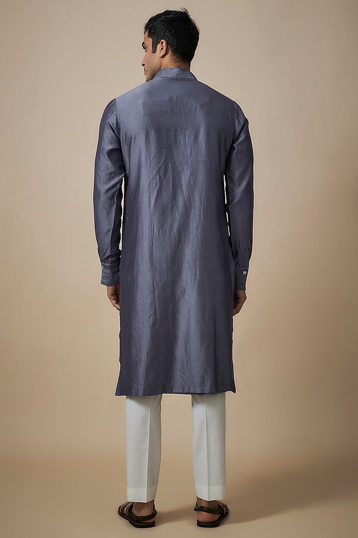 Blue Cotton Silk Chanderi Embroidered Kurta Set by Dhruv Vaish at Pernia's Pop Up Shop