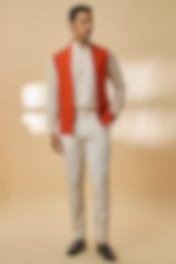 Orange Silk Bundi Jacket by Dhruv Vaish at Pernia's Pop Up Shop