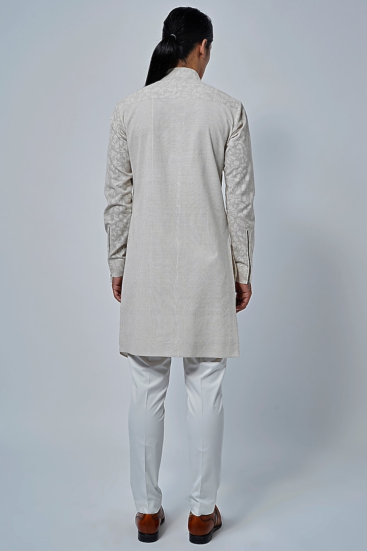 Silver Sand-Colored Handloom Cotton Printed Kurta Set by Dhruv Vaish at Pernia's Pop Up Shop