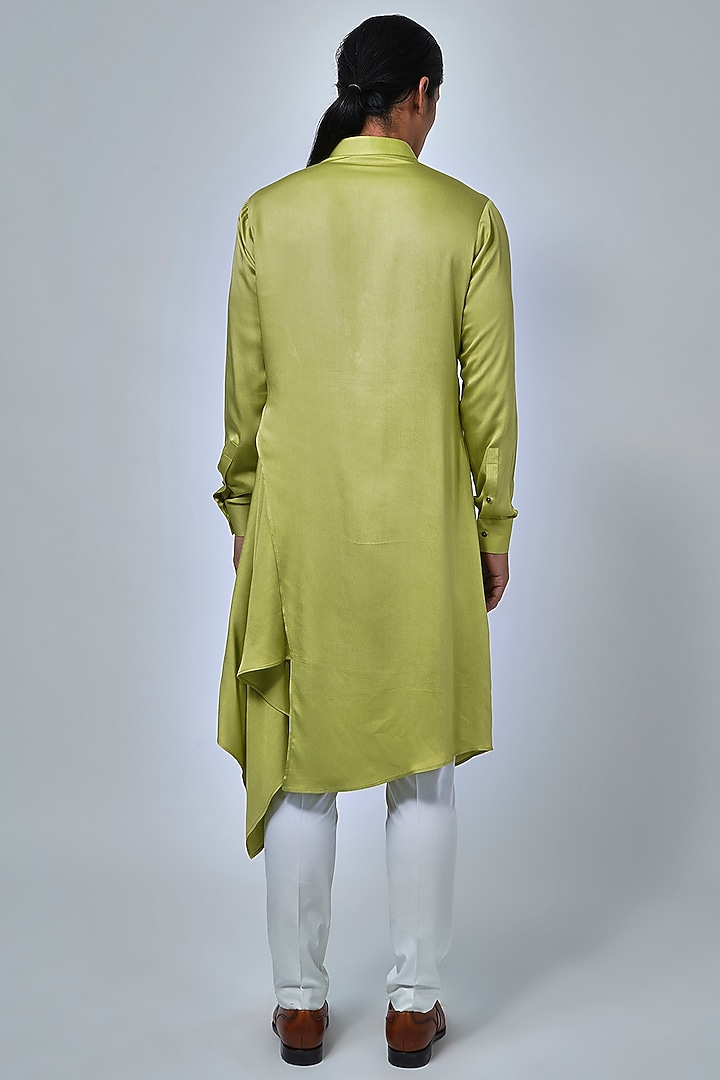 Lime Green Cotton Satin Kurta Set by Dhruv Vaish at Pernia's Pop Up Shop