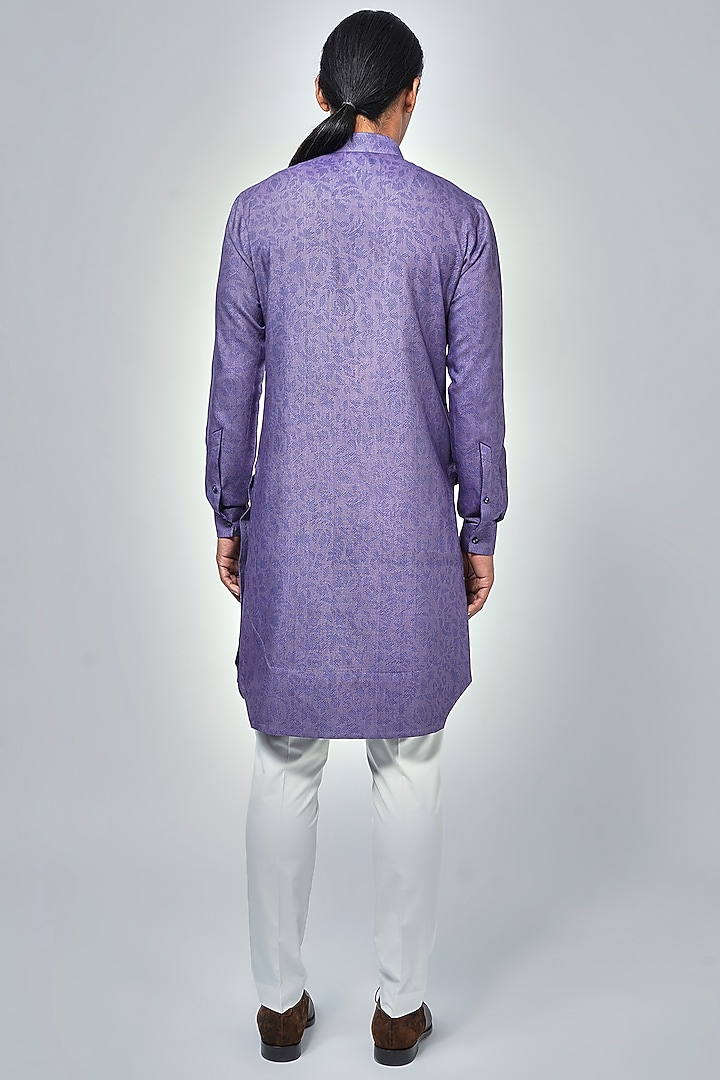 Blue Violet Raw Silk Printed Kurta Set by Dhruv Vaish at Pernia's Pop Up Shop