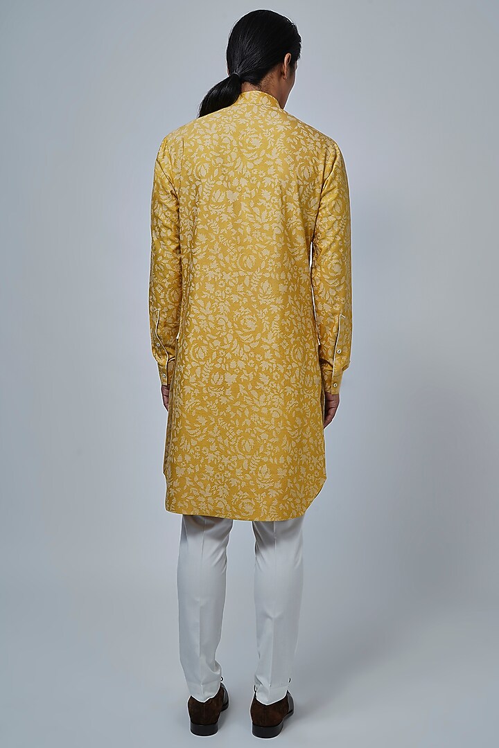 Marigold Yellow Terry Rayon Printed Kurta Set by Dhruv Vaish at Pernia's Pop Up Shop