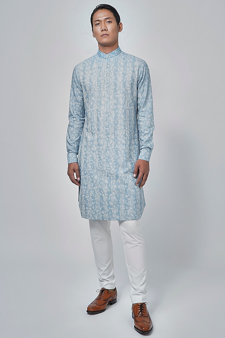 Sky Blue Printed Kurta Set by Dhruv Vaish