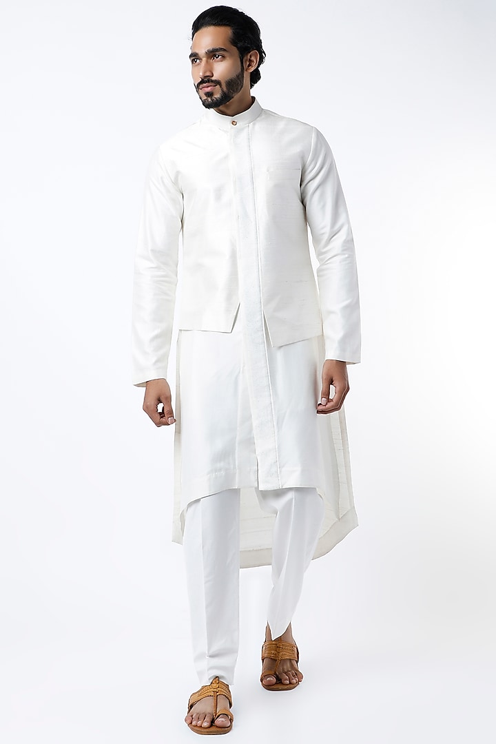 Ivory Cotton Satin Kurta Set by Dhruv Vaish