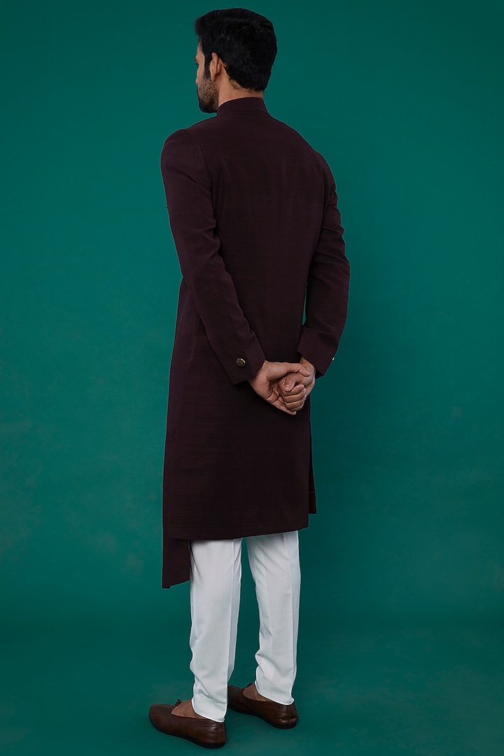 Old Mauve Silk Wedding Indowestern Set by Dhruv Vaish at Pernia's Pop Up Shop