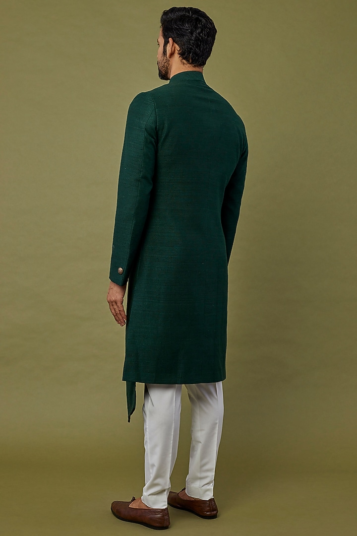 Bottle Green Silk Wedding Indowestern Set by Dhruv Vaish at Pernia's Pop Up Shop