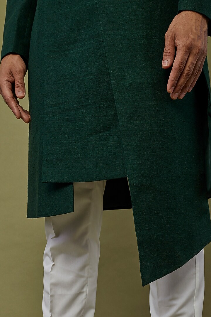 Bottle Green Silk Wedding Indowestern Set by Dhruv Vaish at Pernia's Pop Up Shop