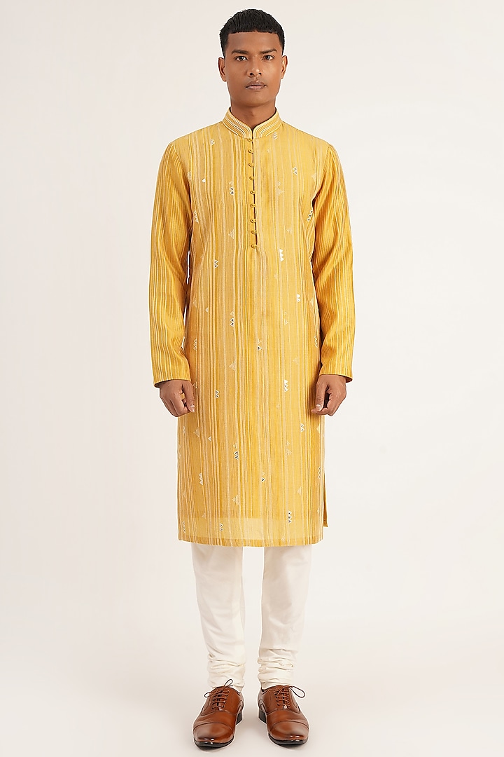 Marigold Kurta Set With Embroidery by Dhruv Vaish