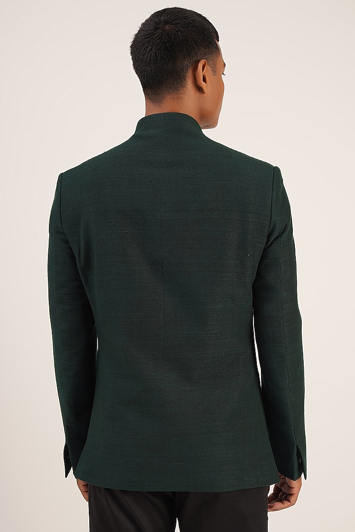 Bottle Green Silk Wedding Bandhgala Jacket by Dhruv Vaish at Pernia's Pop Up Shop