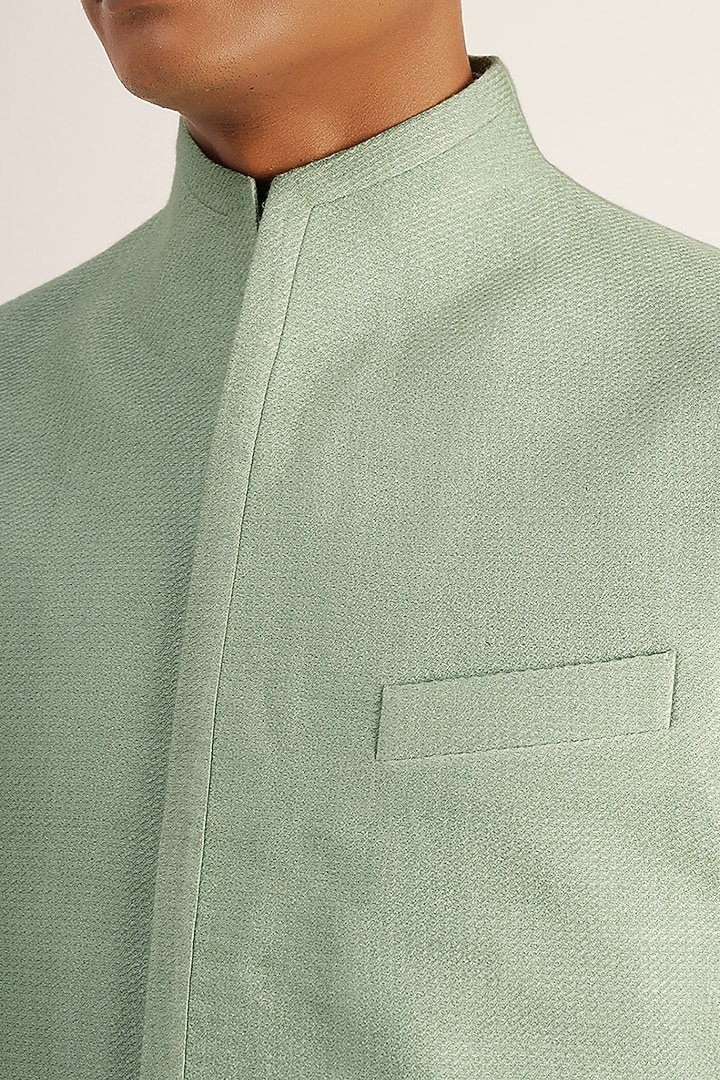Jade Mist Textured Cotton Silk Indowestern Jacket by Dhruv Vaish at Pernia's Pop Up Shop