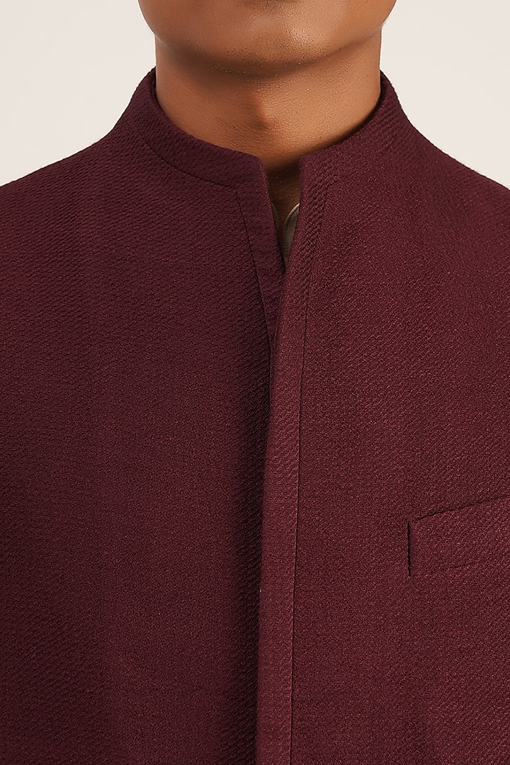 Old Mauve Textured Cotton Silk Jawahar Jacket by Dhruv Vaish at Pernia's Pop Up Shop