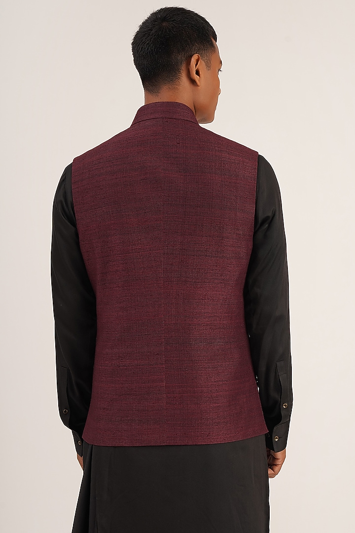 Old Mauve Silk Embroidered Jawahar Jacket by Dhruv Vaish at Pernia's Pop Up Shop