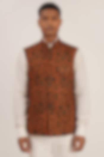 Rust & Green Printed Jawahar Jacket by Dhruv Vaish