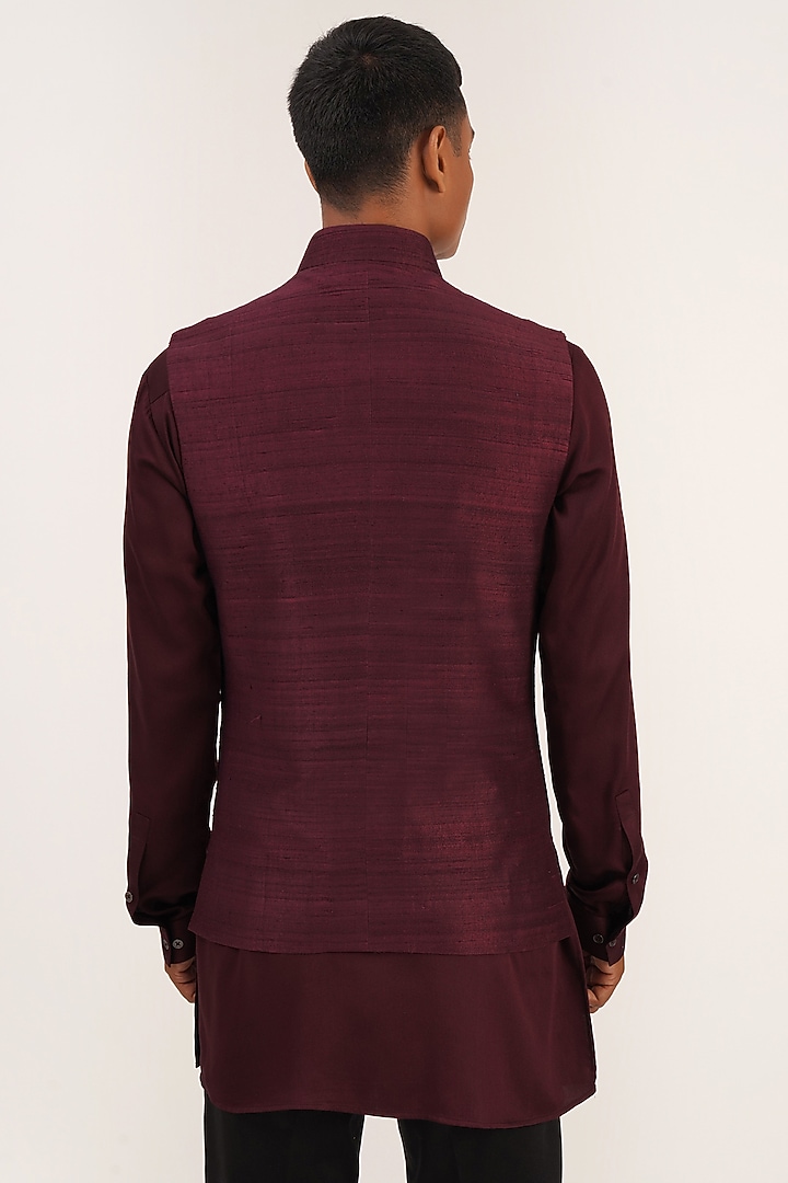 Old Mauve Silk Embroidered Wedding Indowestern Jacket by Dhruv Vaish at Pernia's Pop Up Shop
