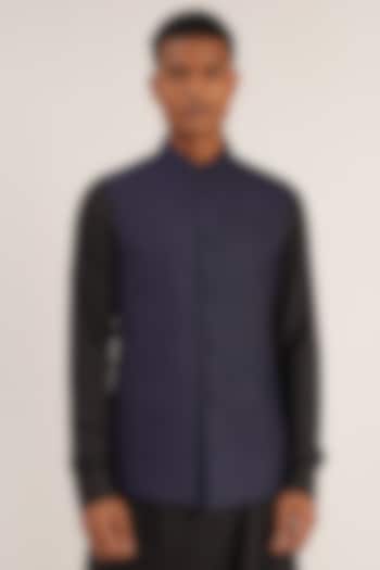 Navy Blue Cotton Silk Jawahar Jacket by Dhruv Vaish