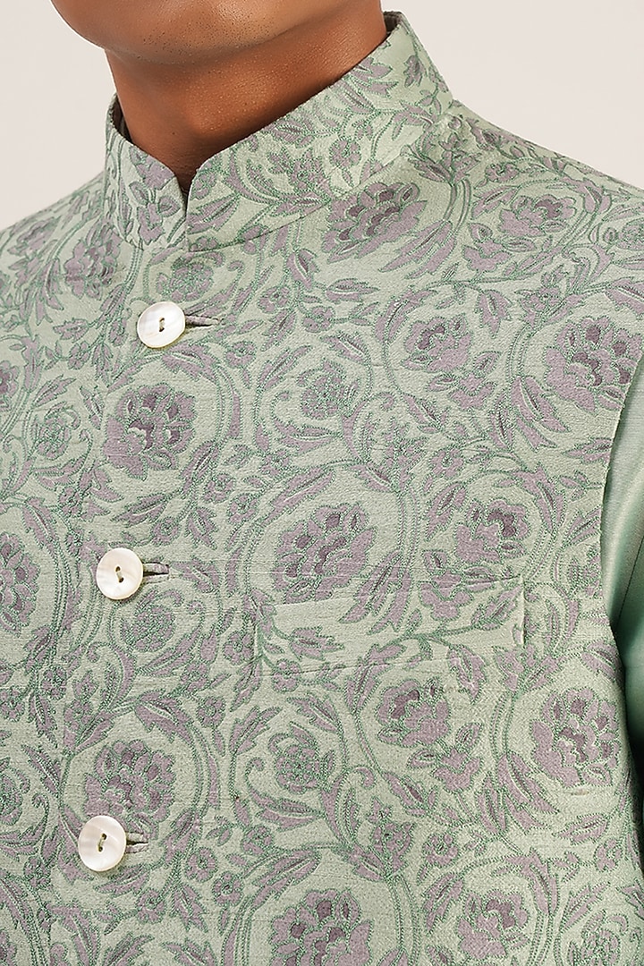 Jade Mist Raw Silk Embroidered Wedding Indowestern Jacket by Dhruv Vaish at Pernia's Pop Up Shop