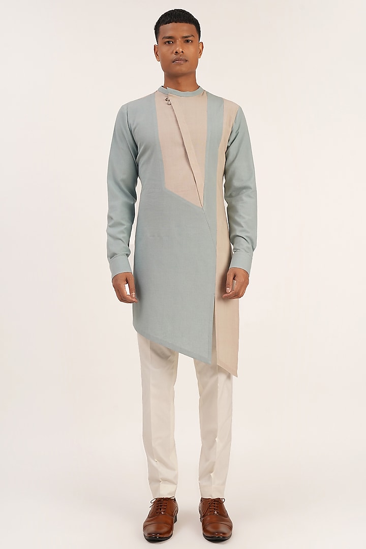 Powder Blue Cotton Kurta by Dhruv Vaish at Pernia's Pop Up Shop