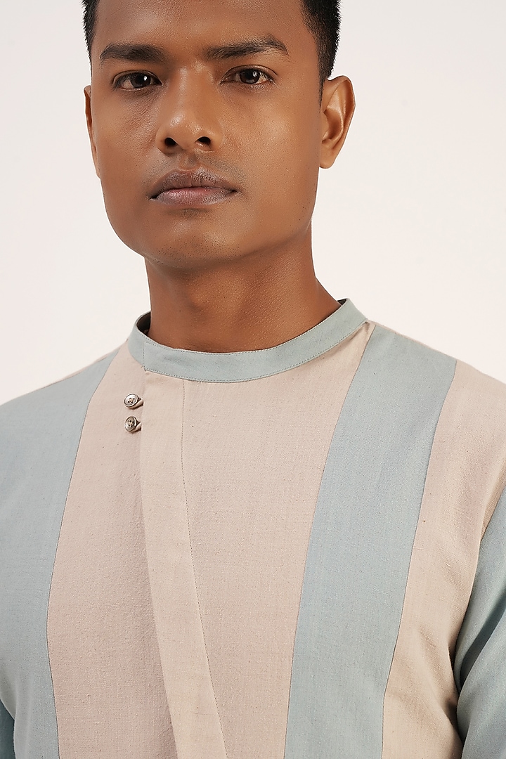 Powder Blue Handloom Cotton Kurta by Dhruv Vaish at Pernia's Pop Up Shop