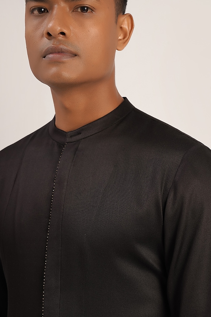 Black Cotton Satin Kurta by Dhruv Vaish at Pernia's Pop Up Shop