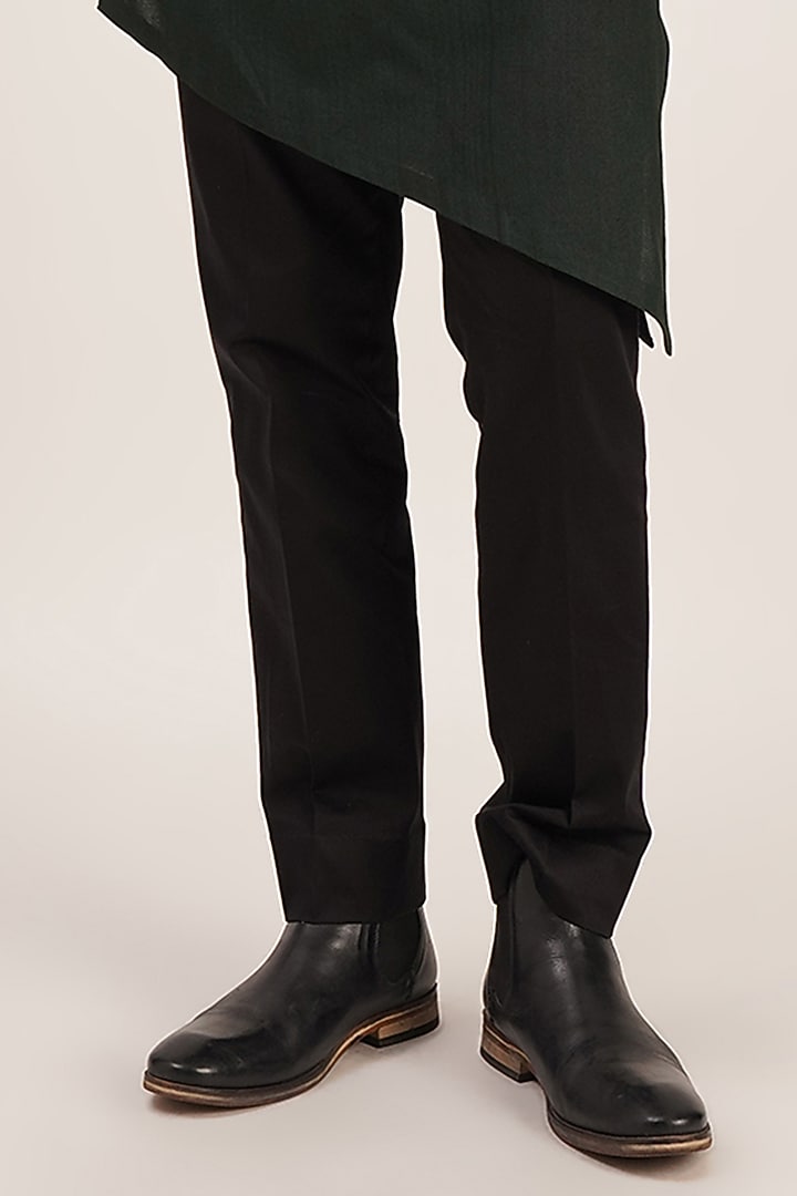 Black & Bottle Green Asymmetric Kurta Set by Dhruv Vaish at Pernia's Pop Up Shop