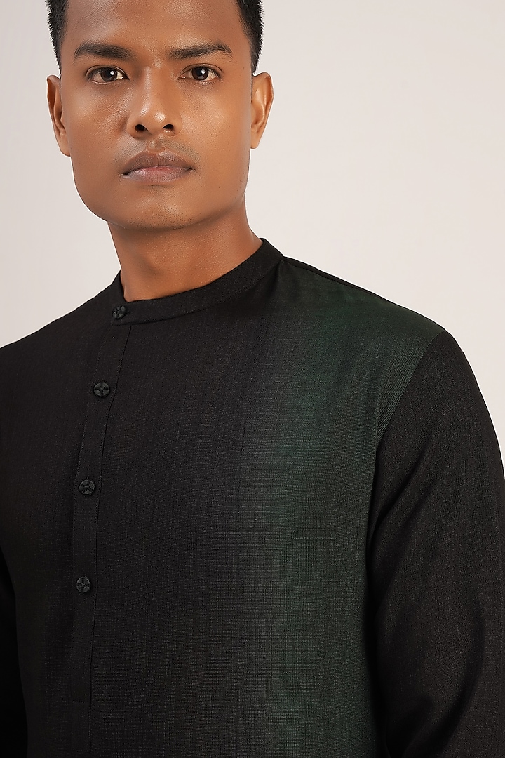 Black & Bottle Green Asymmetric Kurta Set by Dhruv Vaish at Pernia's Pop Up Shop
