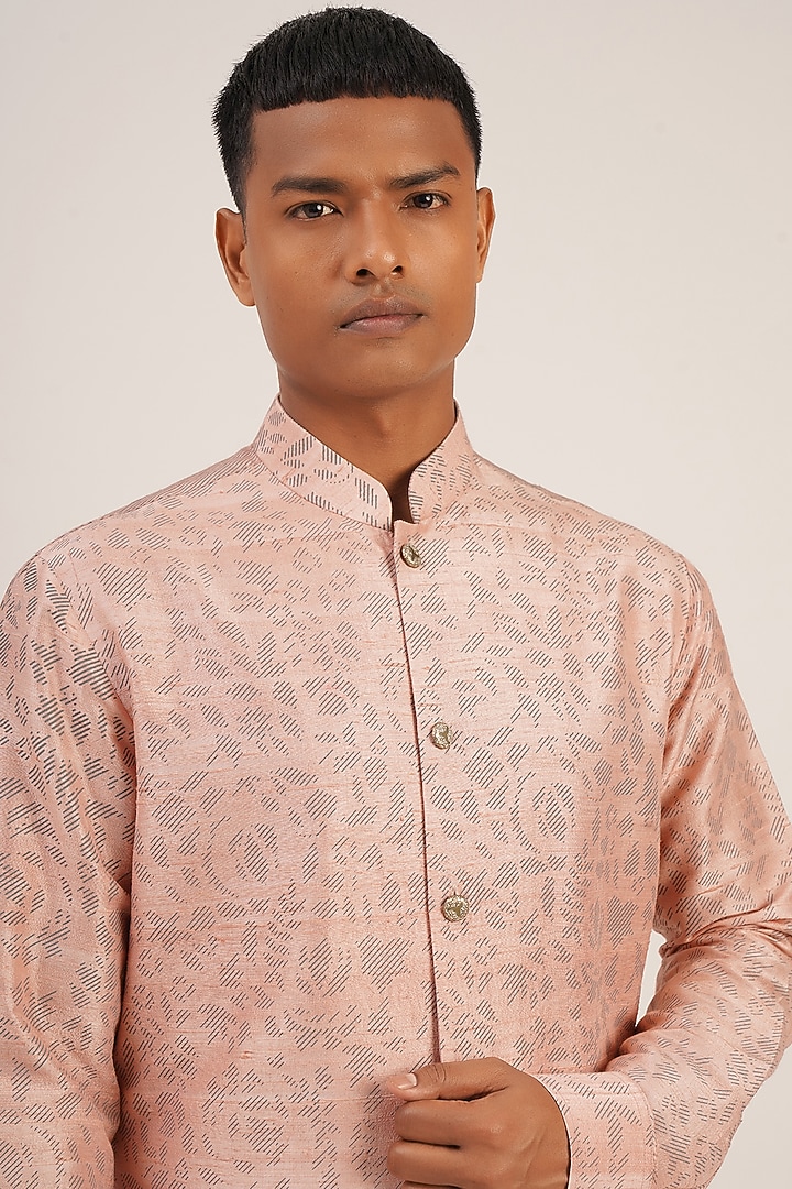 Sandrose Raw Silk Block Printed Kurta Set by Dhruv Vaish at Pernia's Pop Up Shop