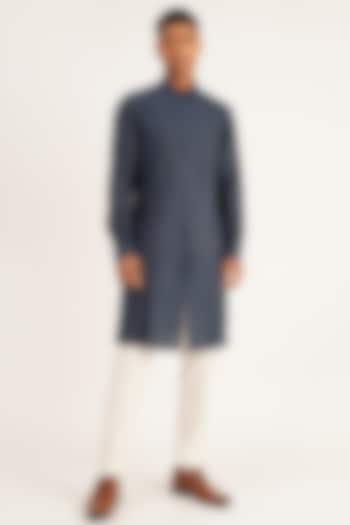 Navy Blue Cotton SIlk Kurta Set by Dhruv Vaish at Pernia's Pop Up Shop