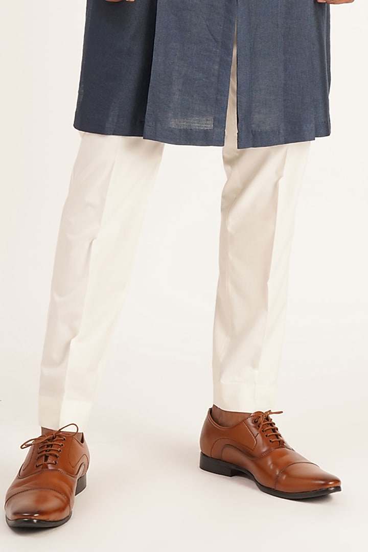 Navy Blue Cotton Silk Double Flap Kurta Set by Dhruv Vaish at Pernia's Pop Up Shop