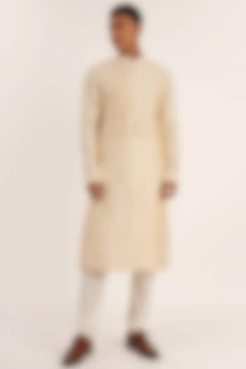 Vanilla Cotton Silk Chanderi Thread Embroidered Kurta Set by Dhruv Vaish