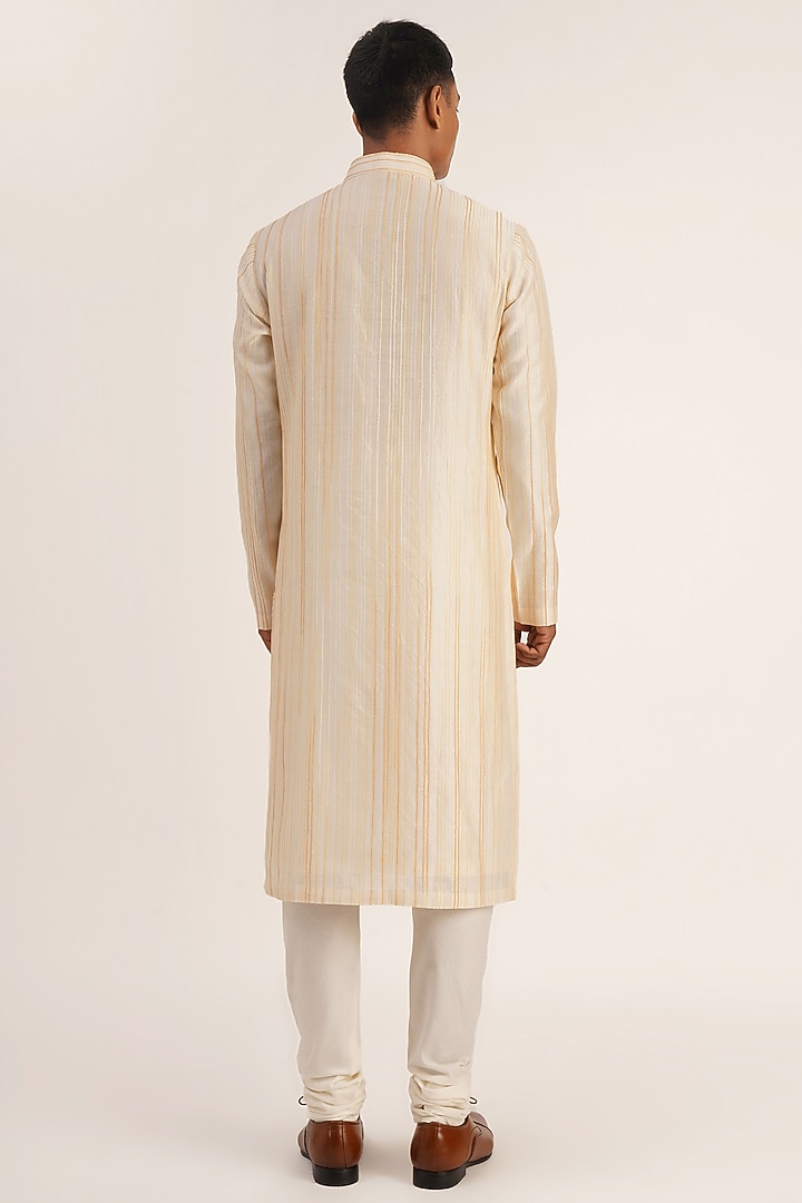 Vanilla Cotton Silk Chanderi Thread Embroidered Kurta Set by Dhruv Vaish at Pernia's Pop Up Shop