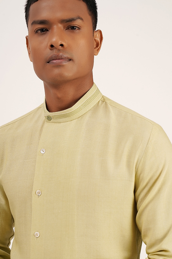 Pale Mint Cotton Silk Thread Embroidered Kurta Set by Dhruv Vaish at Pernia's Pop Up Shop
