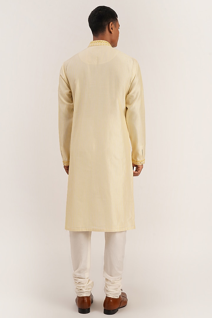 Marigold Cotton Silk Chanderi Embroidered Kurta Set by Dhruv Vaish at Pernia's Pop Up Shop