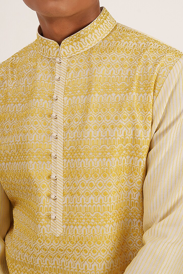 Marigold Cotton Silk Chanderi Embroidered Kurta Set by Dhruv Vaish at Pernia's Pop Up Shop