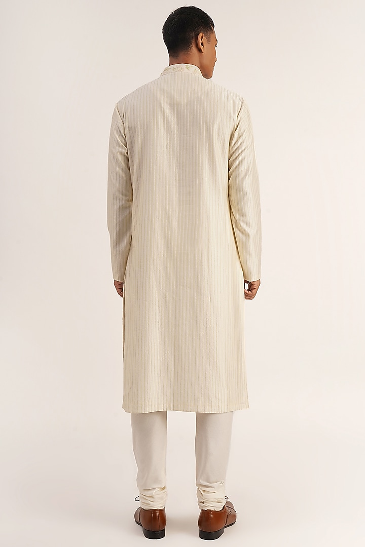 Vanilla Cotton Silk Chanderi Embroidered Kurta Set by Dhruv Vaish at Pernia's Pop Up Shop