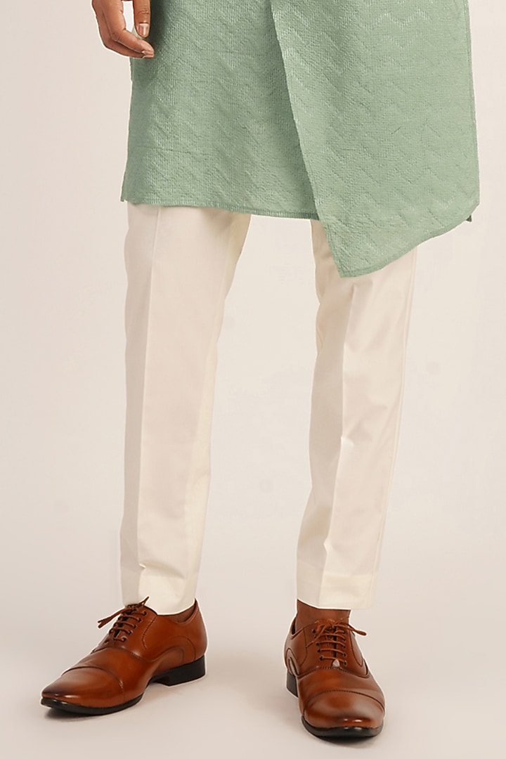 Jade Mist Cotton Silk Asymmetric Kurta Set by Dhruv Vaish at Pernia's Pop Up Shop