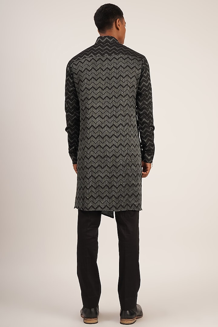 Black Cotton Silk Asymmetric Kurta Set by Dhruv Vaish at Pernia's Pop Up Shop