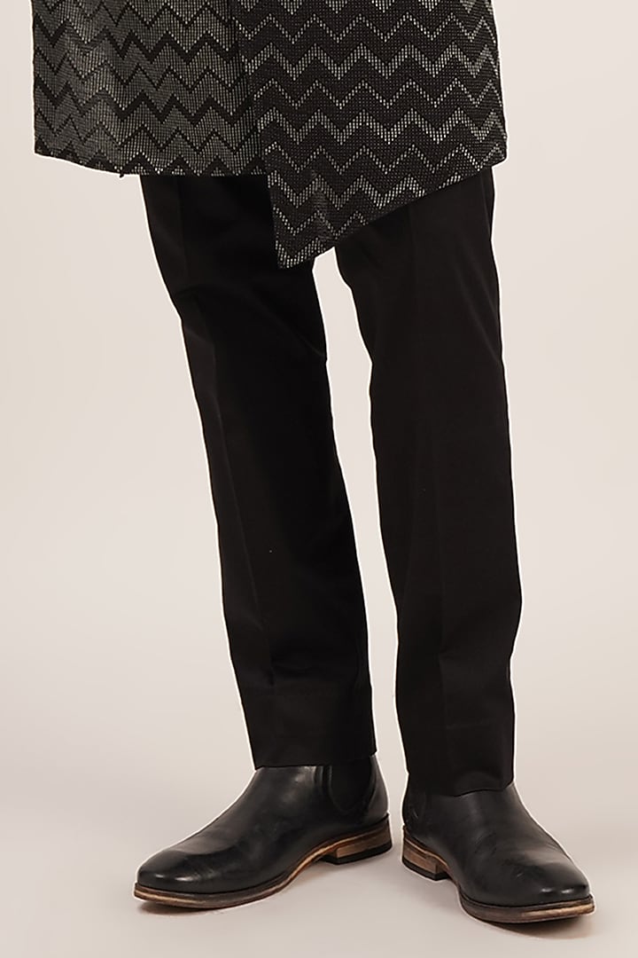 Black Cotton Silk Asymmetric Kurta Set by Dhruv Vaish at Pernia's Pop Up Shop