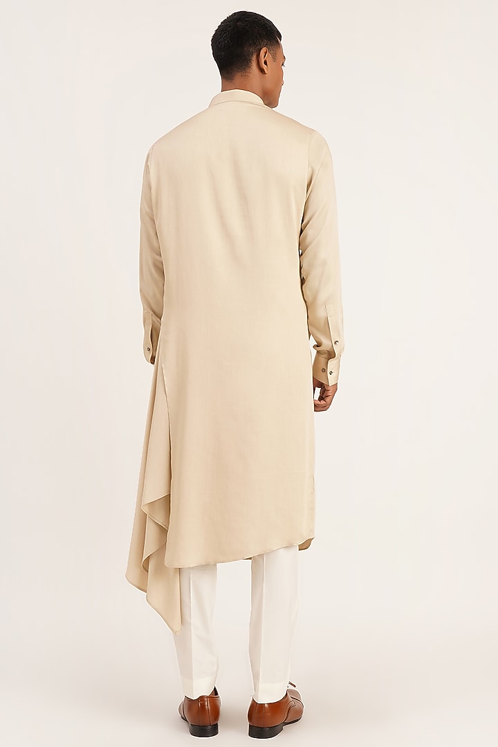 Moon Rock Cotton Silk Draped Kurta Set by Dhruv Vaish at Pernia's Pop Up Shop