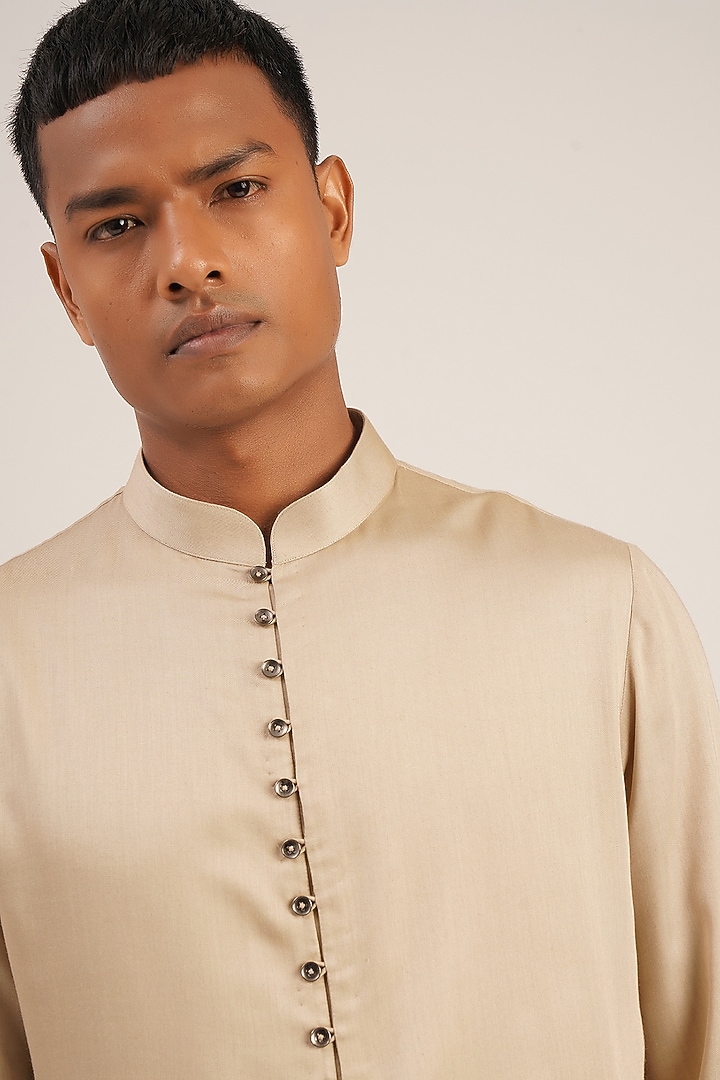 Moon Rock Cotton Silk Draped Kurta Set by Dhruv Vaish at Pernia's Pop Up Shop