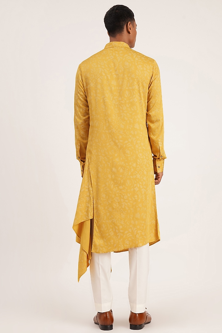Marigold Cotton Satin Draped Kurta Set by Dhruv Vaish at Pernia's Pop Up Shop