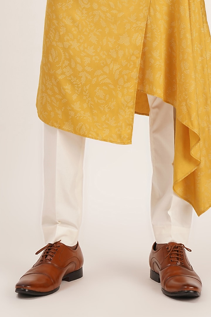 Marigold Cotton Satin Draped Kurta Set by Dhruv Vaish at Pernia's Pop Up Shop