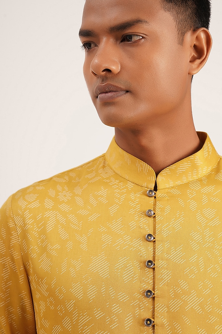 Marigold Cotton Satin Draped Kurta Set by Dhruv Vaish at Pernia's Pop Up Shop