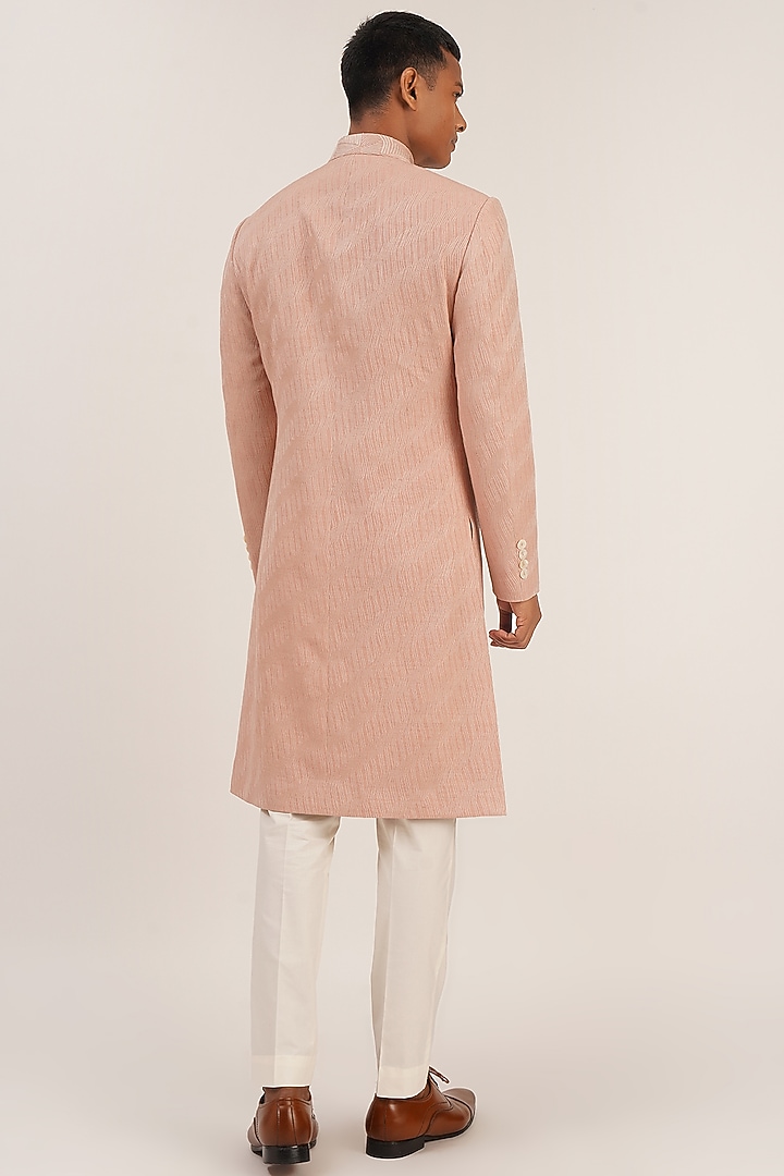 Sandrose Silk Thread Embroidered Groom Sherwani Set by Dhruv Vaish at Pernia's Pop Up Shop