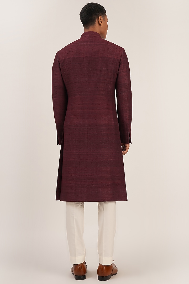 Old Rose Raw Silk Wedding Sherwani Set by Dhruv Vaish at Pernia's Pop Up Shop