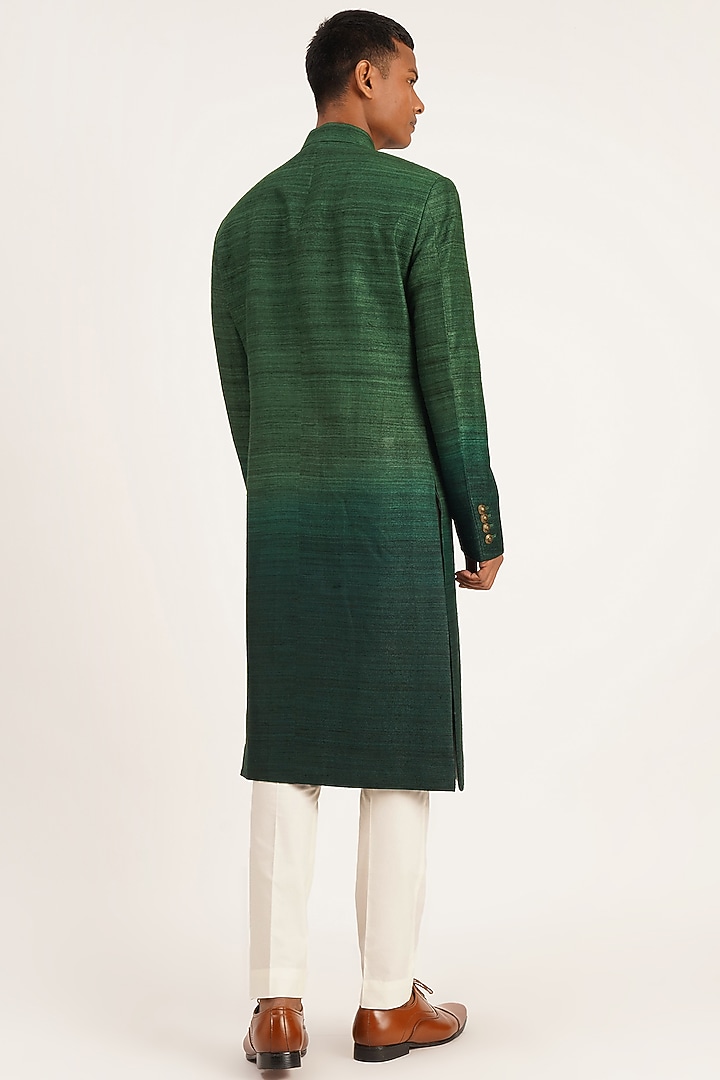 Bottle Green Silk Ombre Wedding Sherwani Set by Dhruv Vaish at Pernia's Pop Up Shop