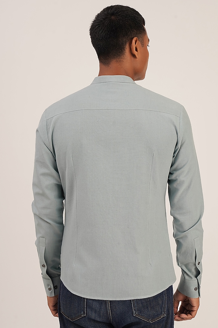 Powder Blue Handloom Cotton Striped Party Wear Shirt by Dhruv Vaish at Pernia's Pop Up Shop