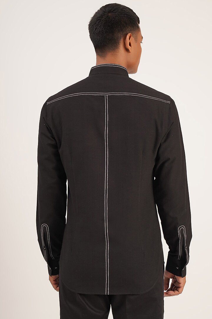 Black Handloom Cotton Party Wear Shirt by Dhruv Vaish at Pernia's Pop Up Shop
