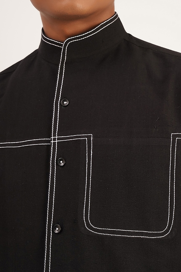 Black Handloom Cotton Party Wear Shirt by Dhruv Vaish at Pernia's Pop Up Shop