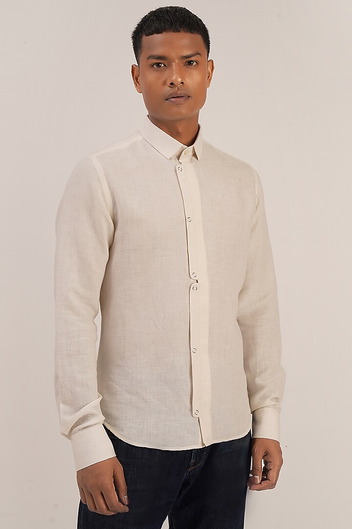 Vanilla Handloom Cotton Party Wear Shirt by Dhruv Vaish at Pernia's Pop Up Shop