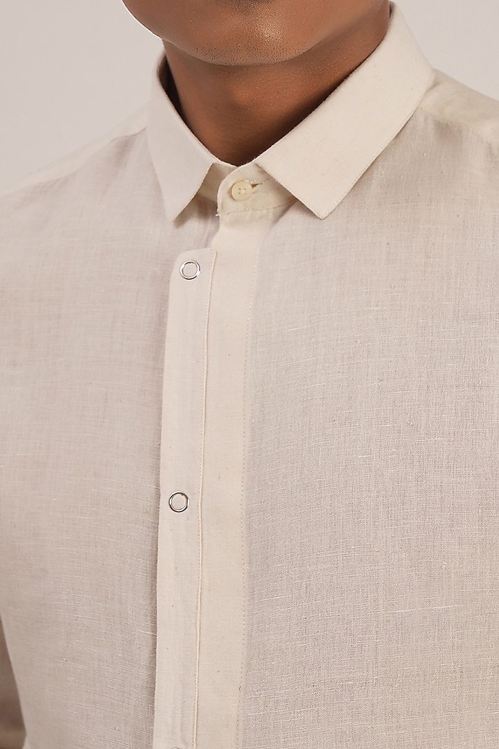 Vanilla Handloom Cotton Party Wear Shirt by Dhruv Vaish at Pernia's Pop Up Shop